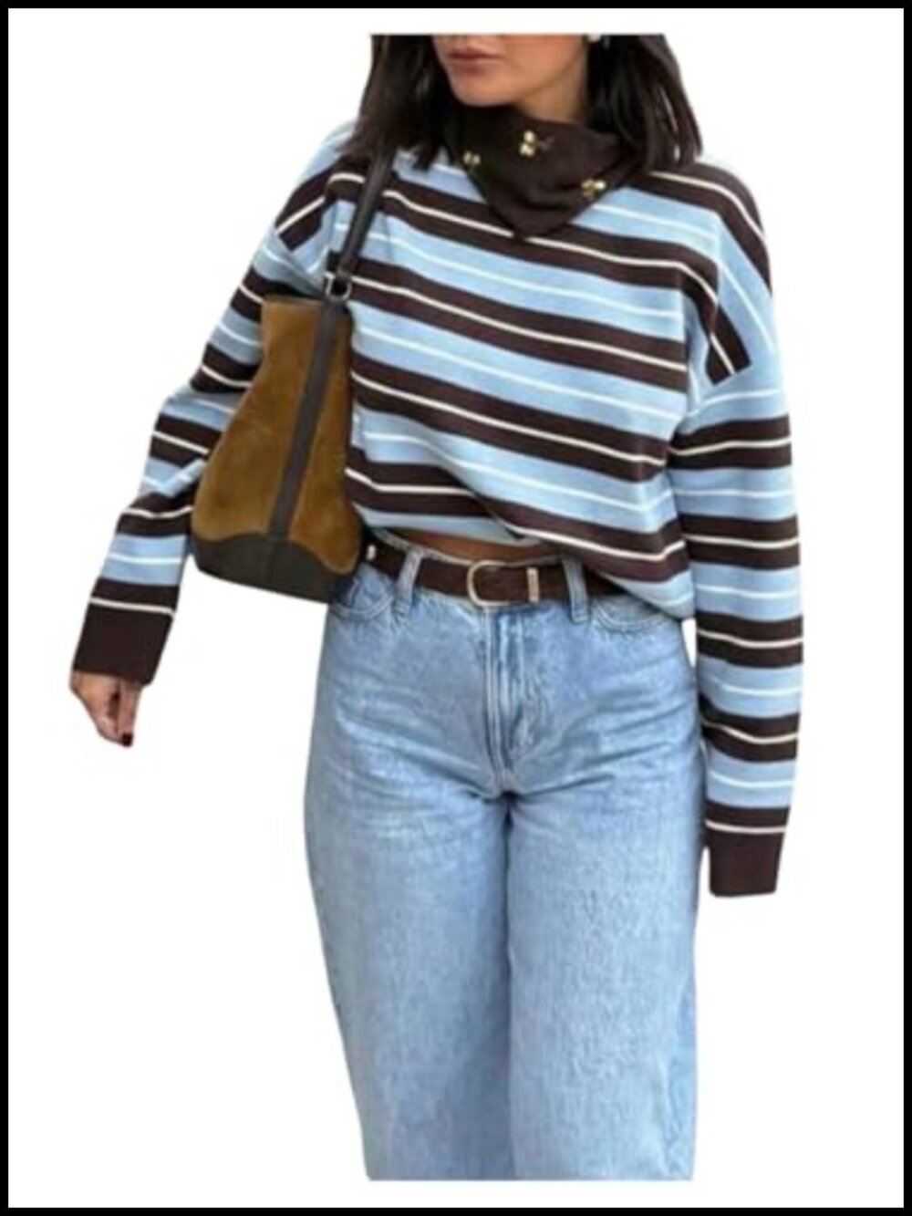 Women's Striped Knit Crewneck Long Sleeve Pullover Sweater